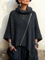 Vintage-style Chunky-knit Top With An Asymmetrical Zipper