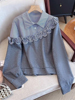 Casual Cotton Sweatshirt With Striped Ruffle Panels