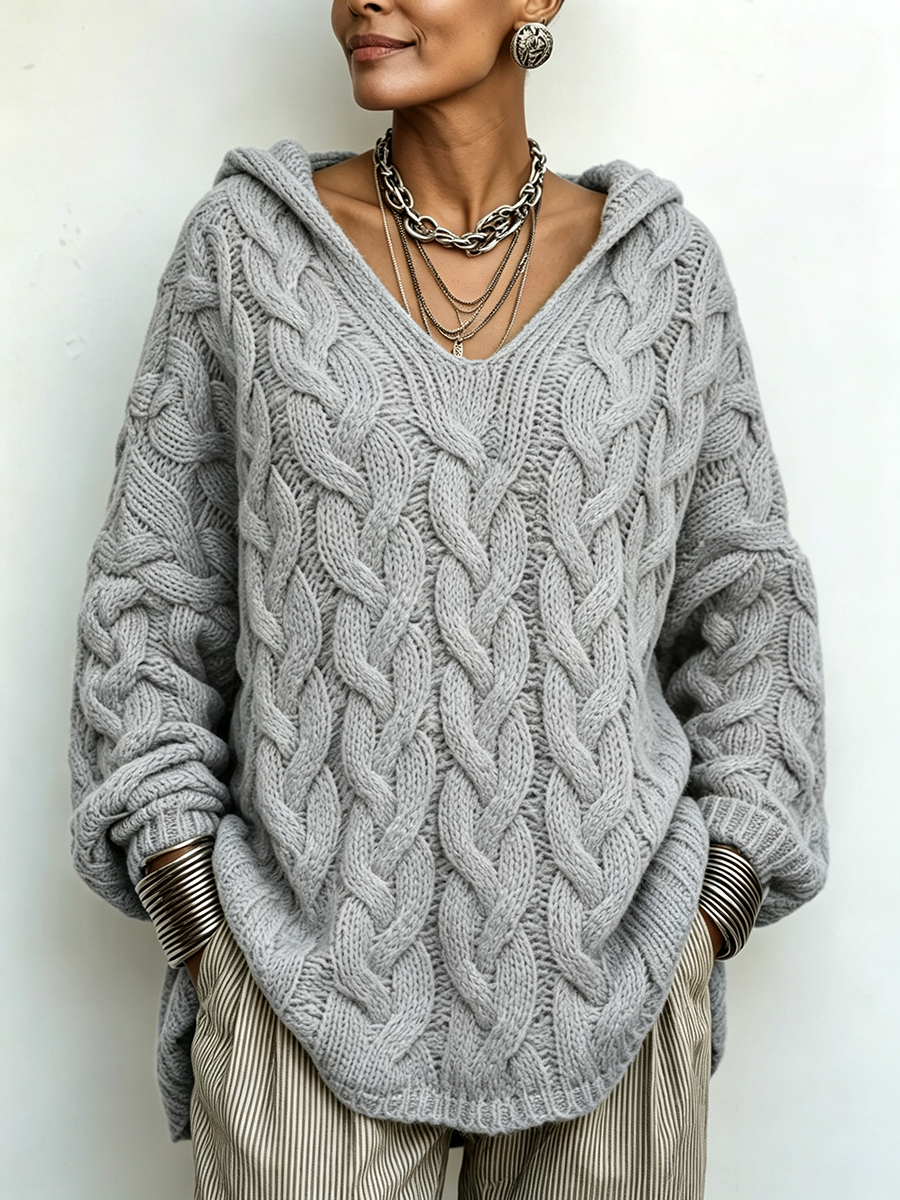 Cozy Chic Hooded Cable-knit Sweater