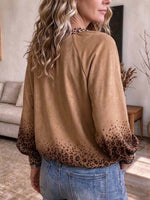 Women's V-neck Leopard Print Spliced Long Sleeve Blouse