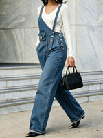Modern Asymmetrical Wide-Leg Denim Overalls