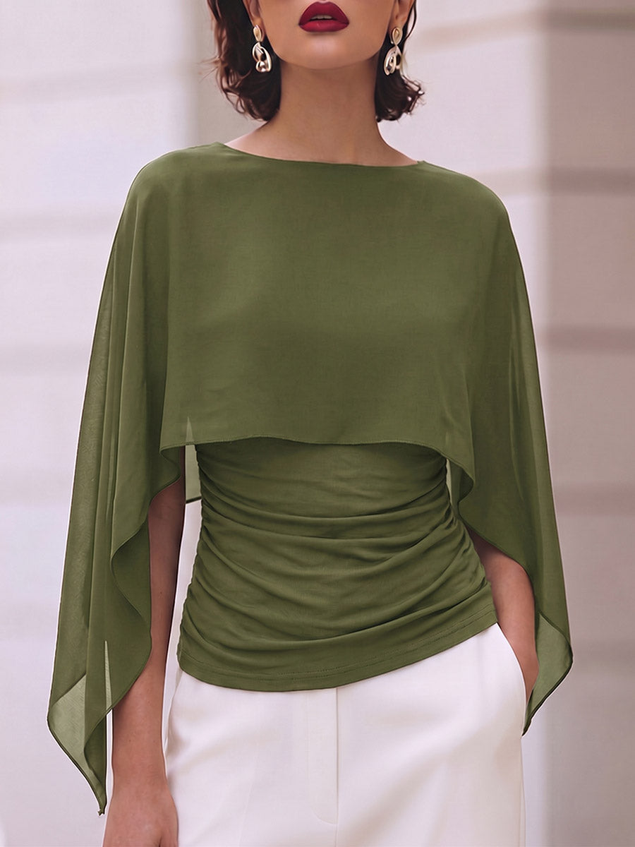 Women's Solid Color Round Neck Cape-style Slim Top
