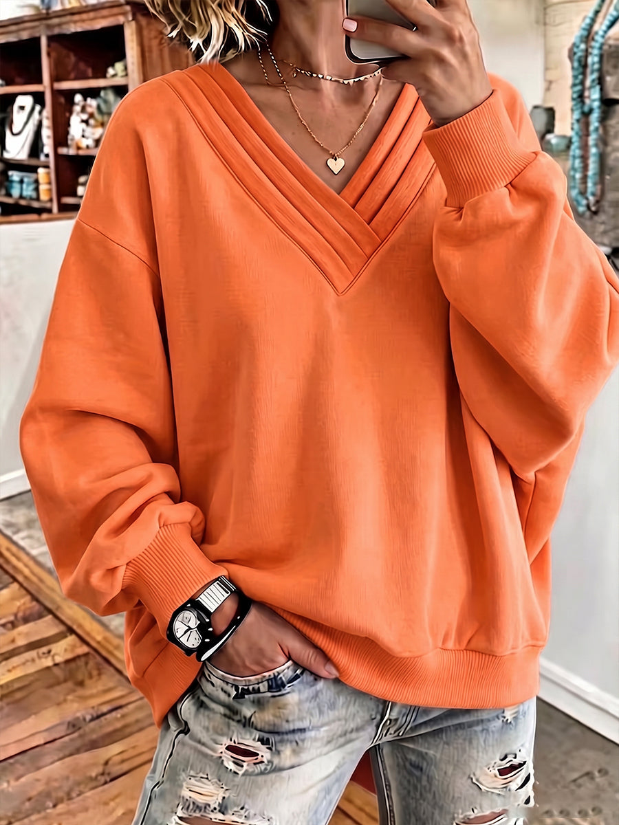 Vibrant Pleated V-Neck Oversized Pullover