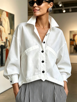 Chic Asymmetrical Cropped Hem Modern White Shirt