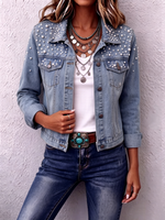 Chic Trendy Pearl Beaded Denim Jacket