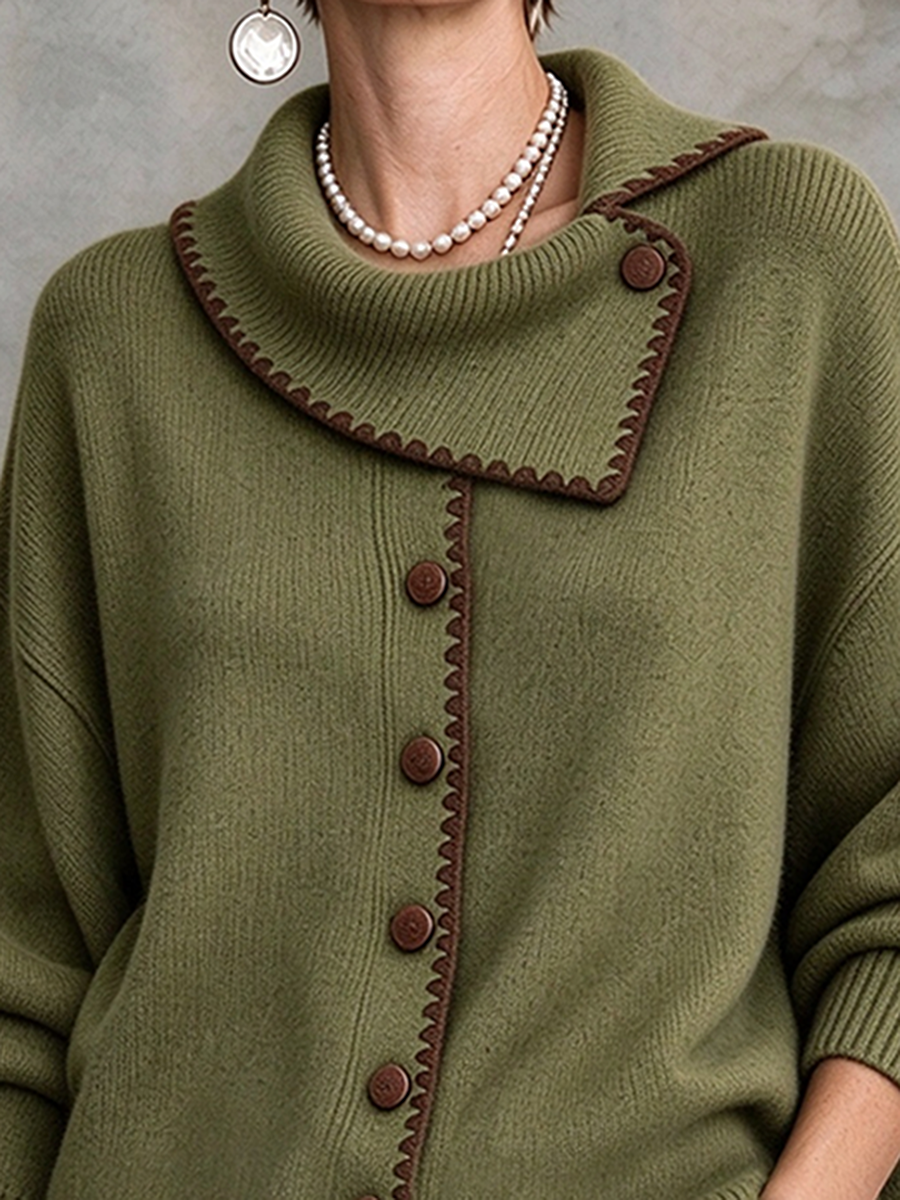 Relaxed Drop Neck Asymmetric Hem Knit Cardigan Sweater