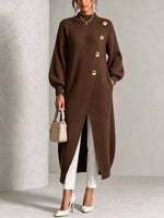 Chic Ribbed Knit Asymmetrical Button Tunic