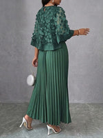 Mid-length Dress Featuring A Spliced mesh Cape With 3d Floral Appliqués