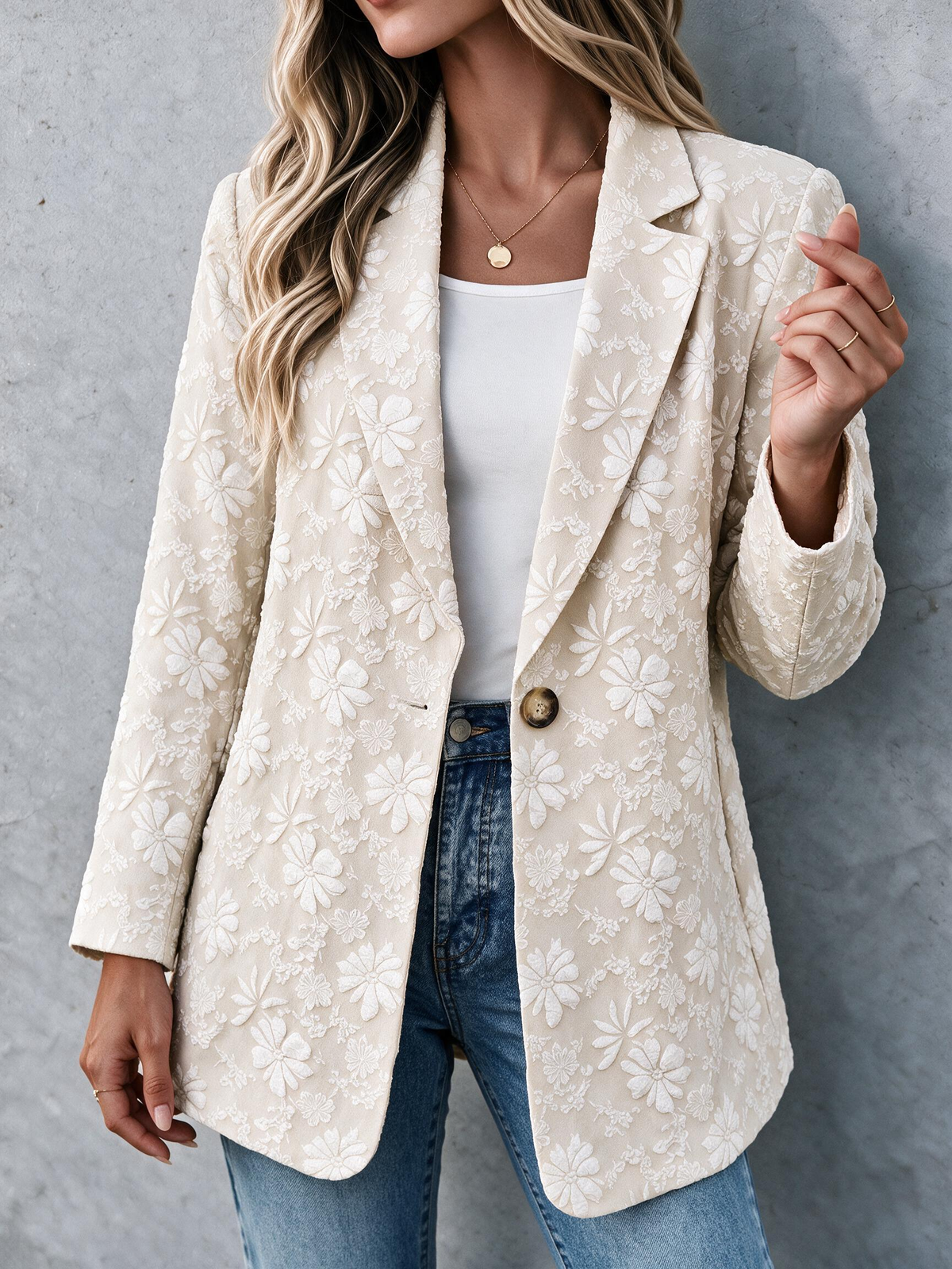 Women's Elegant Floral Embroidered Blazer