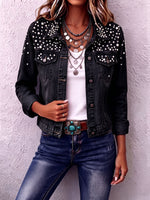 Chic Trendy Pearl Beaded Denim Jacket