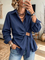 Chic Casual Striped Cotton Shirt With Tie-front Detail