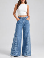 Bohemian-print Patchwork Wide-leg Jeans