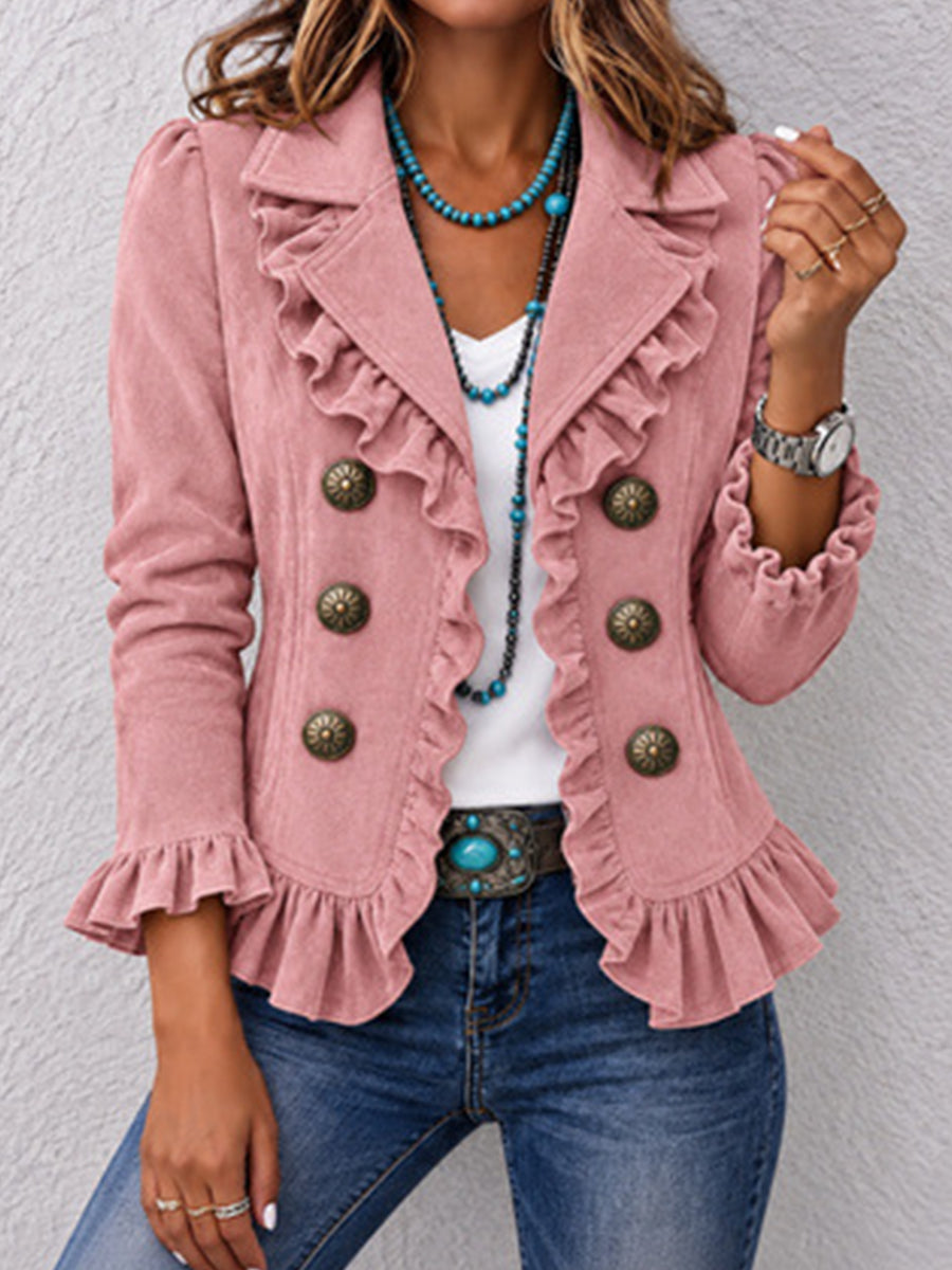 Vintage Ruffle-Trim Corduroy Blazer