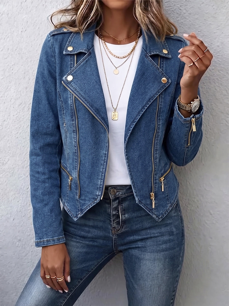 Casual Zip-up Biker-style Denim Jacket