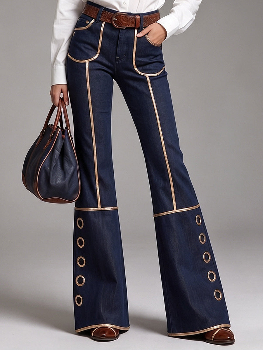 Gilded Piping Flared Denim Trousers
