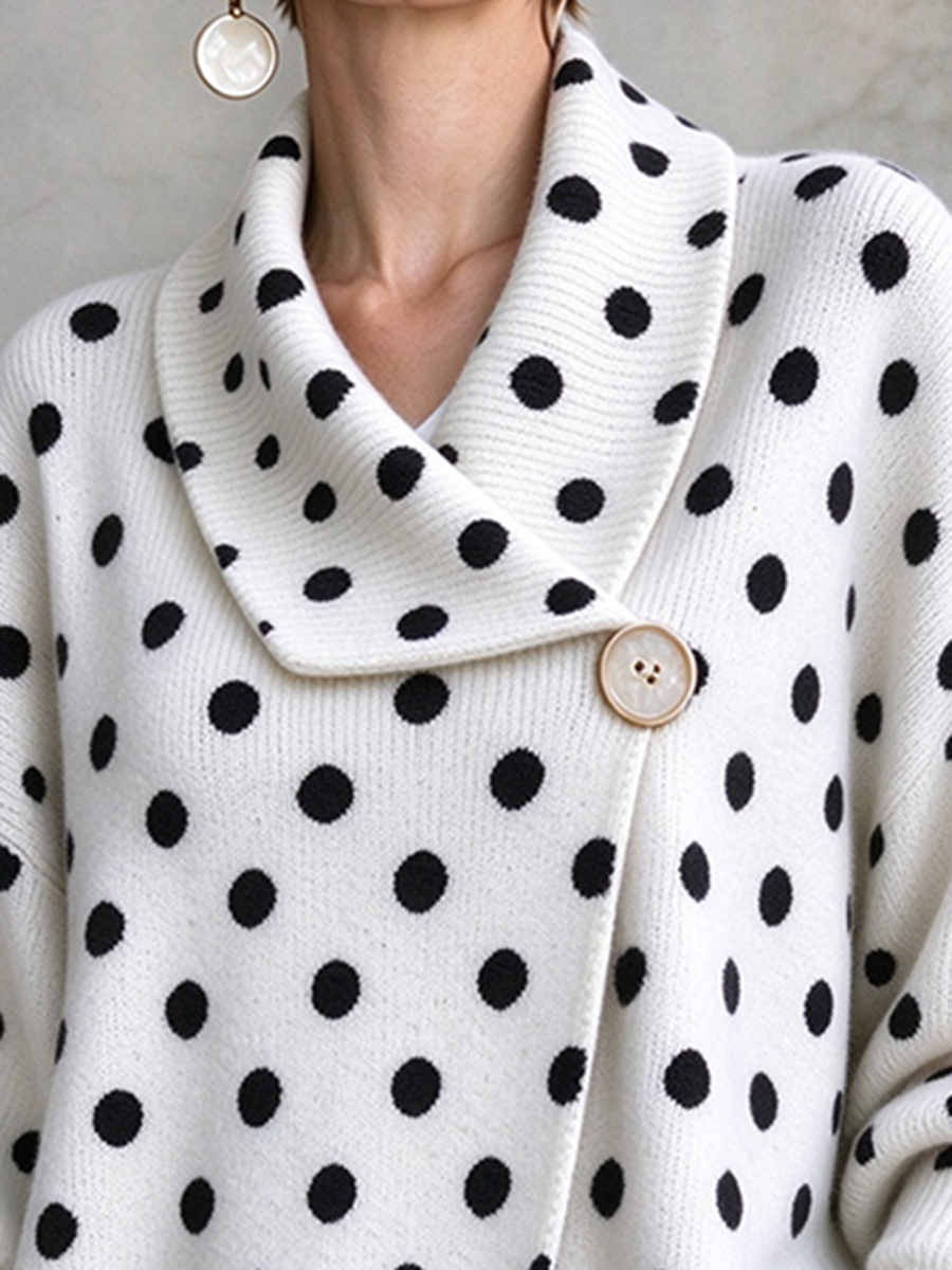 Oversized Polka Dot Asymmetric Knit Cardigan Sweater