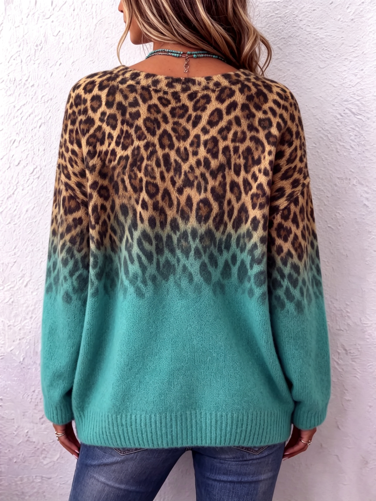 Boho Chic Ombre Leopard V-neck Sweater