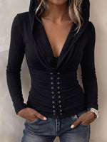 Sleek Lace-Up Hooded Slim Top
