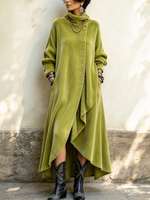 Artistic Asymmetric High Collar Velvet Maxi Dress