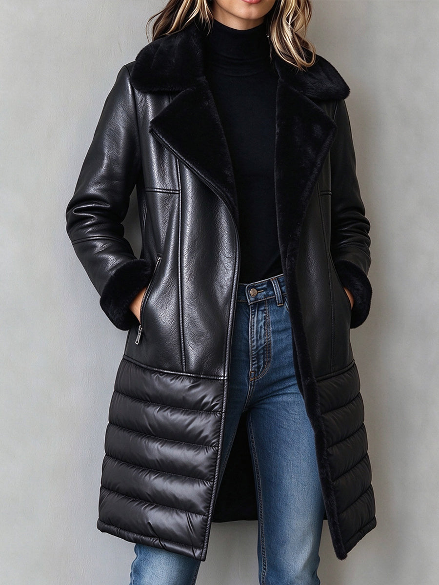 Luxurious Mixed-Media Faux-Leather Coat