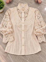 Elegant Lace-paneled Cotton-blend Shirt