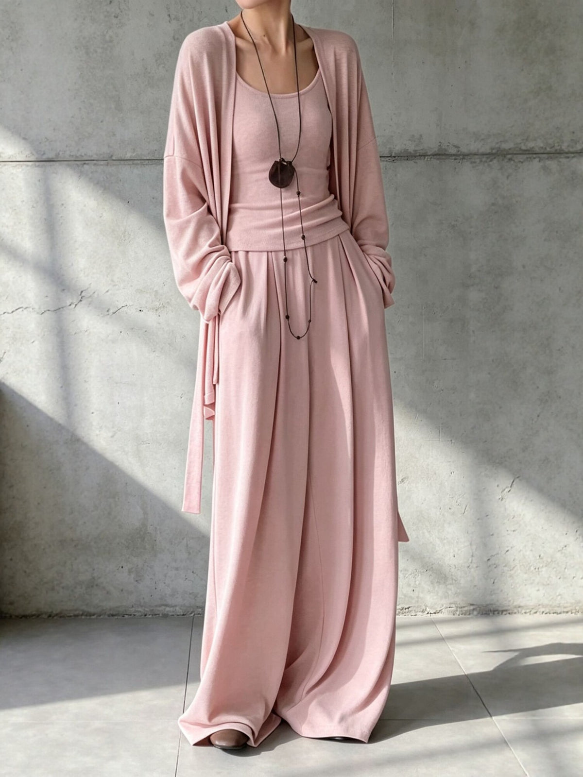 Comfortable Thin Knit Draped Three-Piece Lounge Set