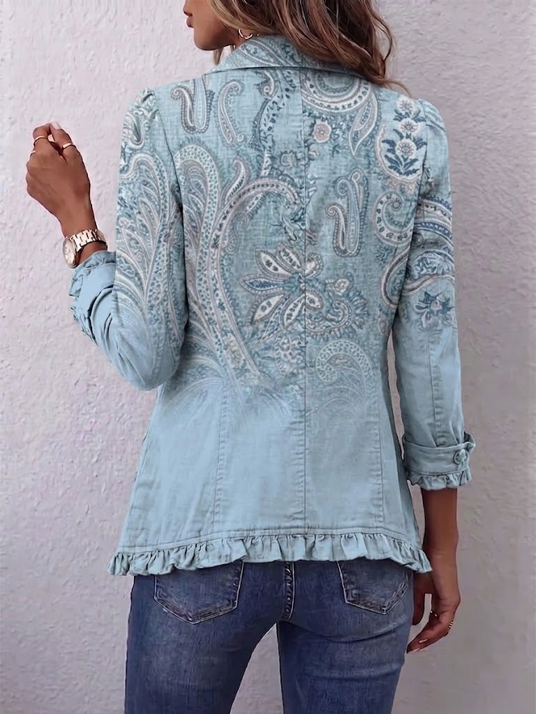 Boho-style Vintage Paisley Print Ruffled Jacket