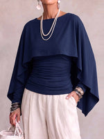 Women's Solid Color Round Neck Long-sleeved Casual Loose Cape-style Top