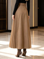Belted Wrap Pleated Maxi Skirt