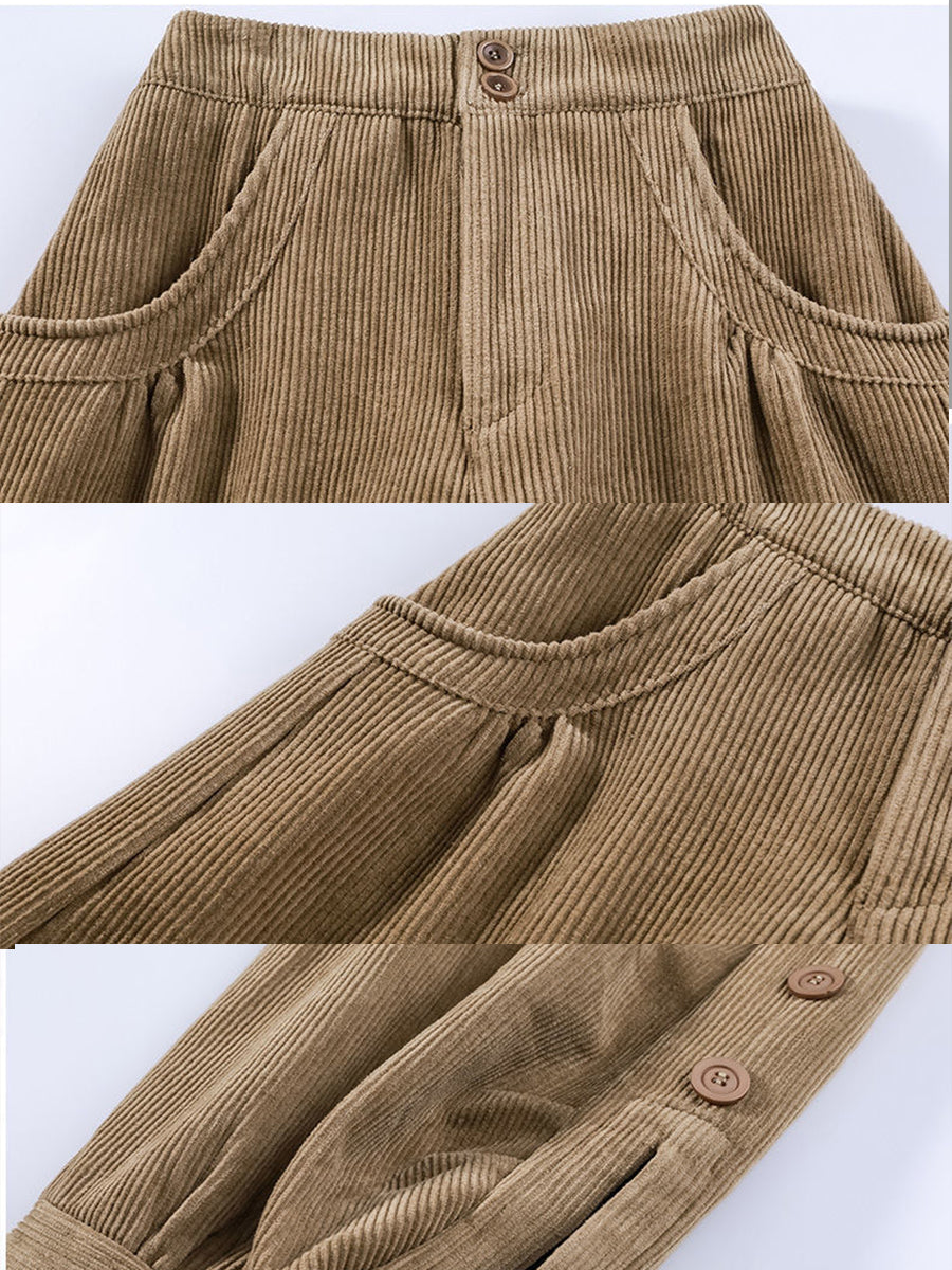 Casual Corduroy Harem Pants With Button Detail