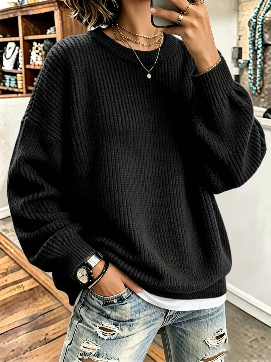 Cozy Oversized Basic Model Thickened Ribbed Knit Sweater