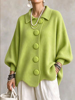 Statement Collared Button-Front Knit Cardigan