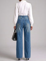 High‑waist Full‑button Front Wide‑leg Jeans