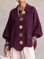 Oversized Collared Knit Cardigan With Large Metal Buttons