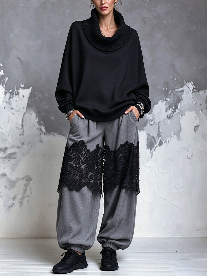 Chic Trendy Cozy Stylish Lounge Lace Sweat Suit