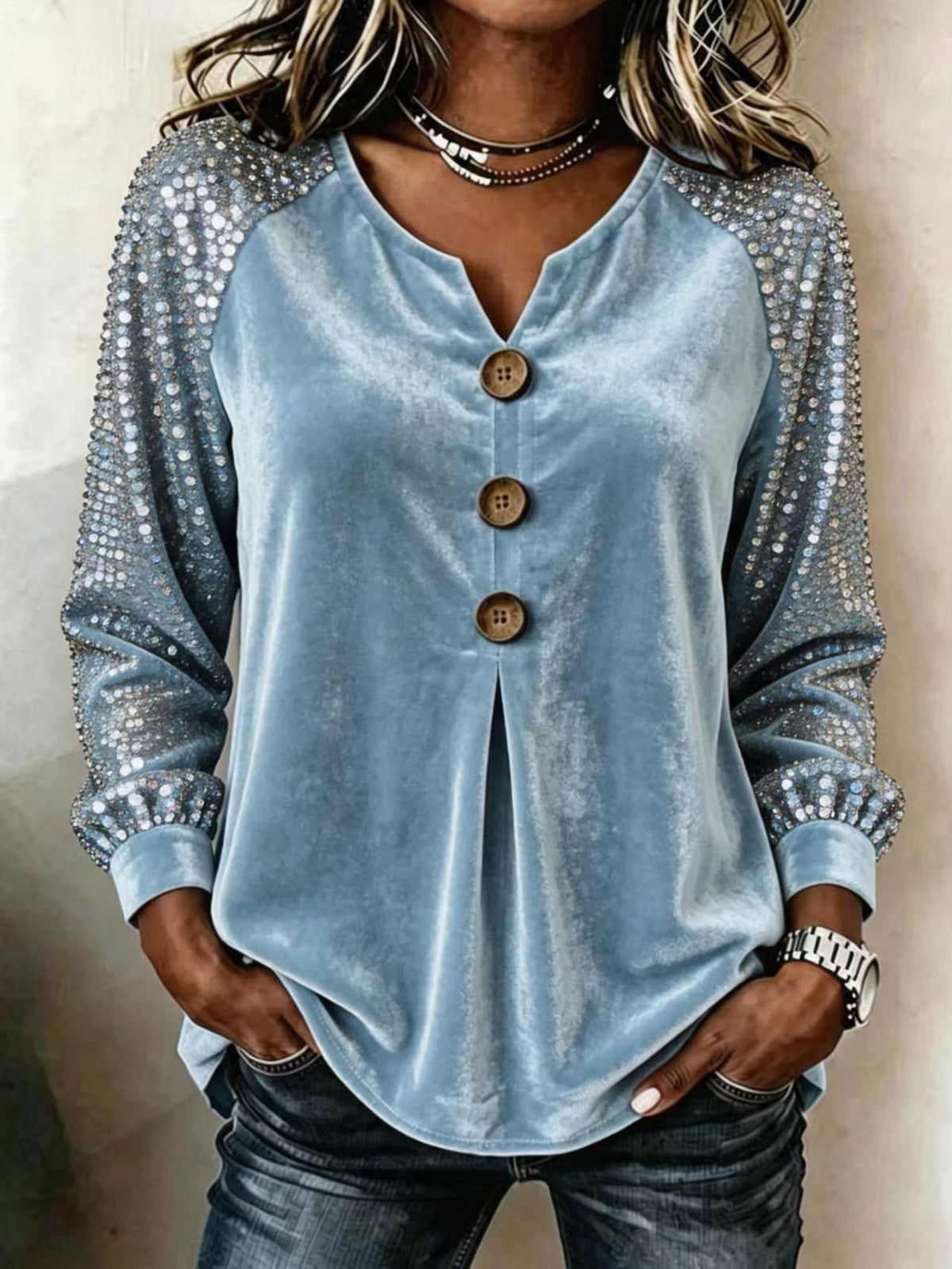 Elegant Shimmering Velvet Blouse Party Dinner