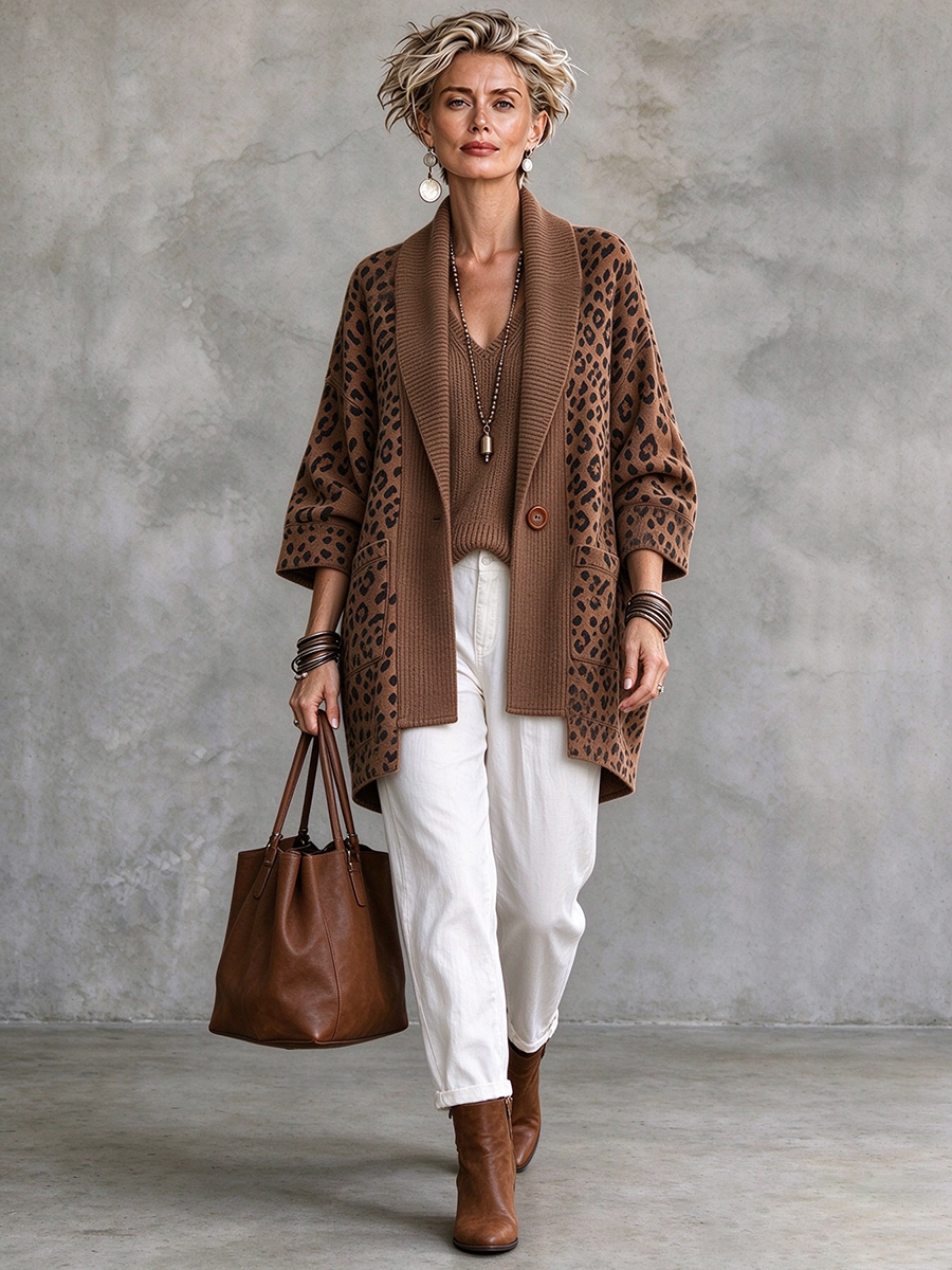 Boho Bold Leopard Knit Patchwork Cardigan