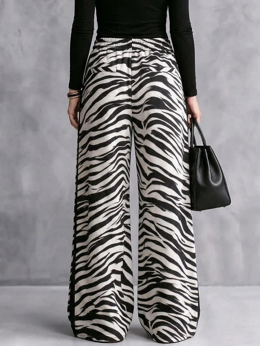 Women's Zebra Print Wide Leg Drawstring Pants