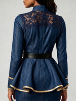 Stylish Casual Denim Shirt With Lace Paneling