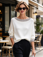 Stylish Rhinestone Trim Knit Sweater