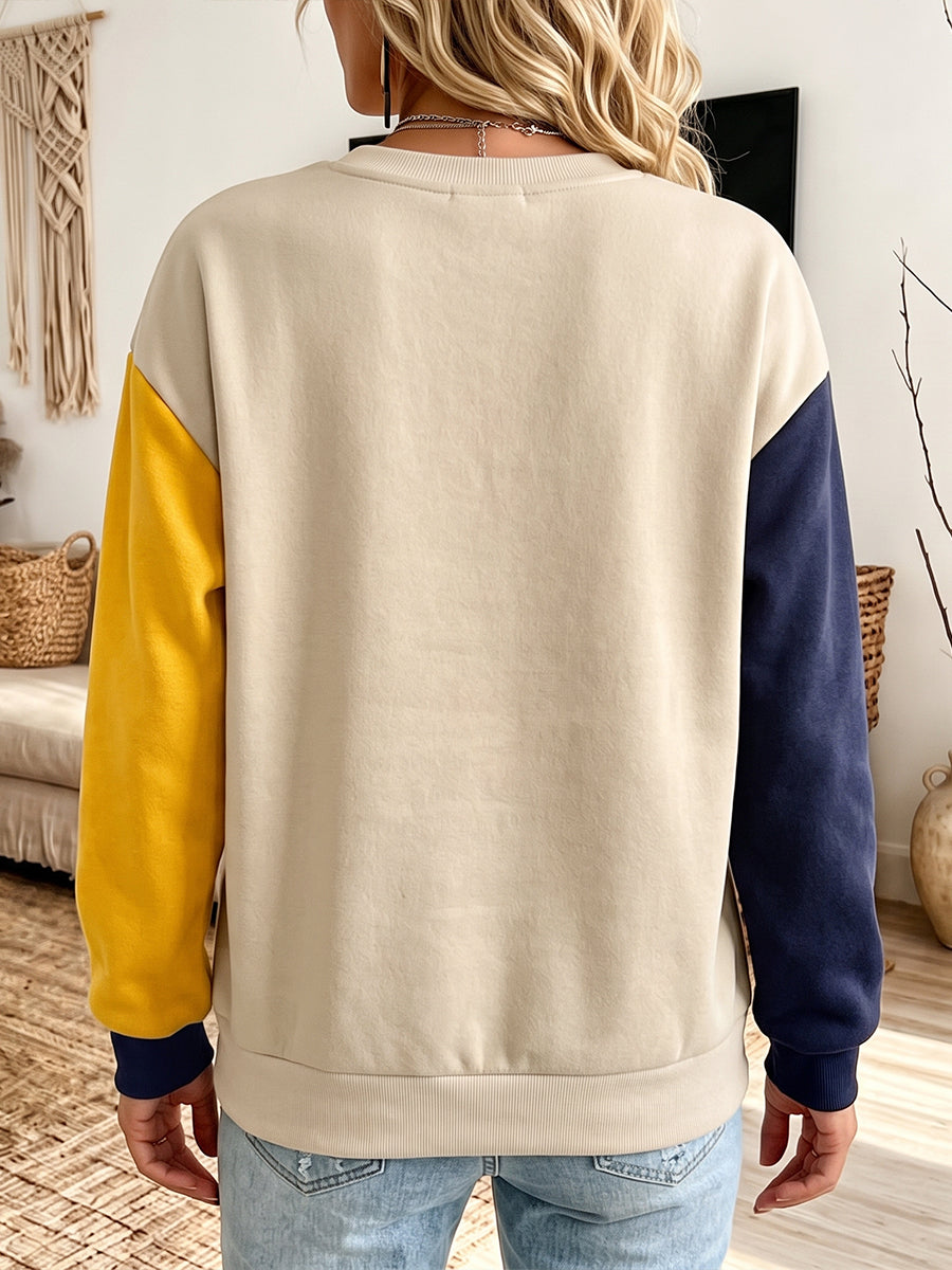 Loose-fit Casual Color-block Crew-neck Sweatshirt