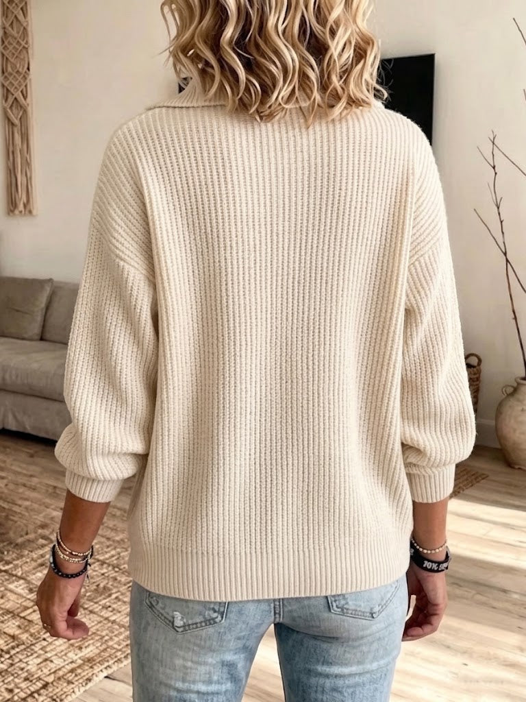 Long-sleeve Knitted Top With A Collar, Button Detailing, And Sequin Pa ...