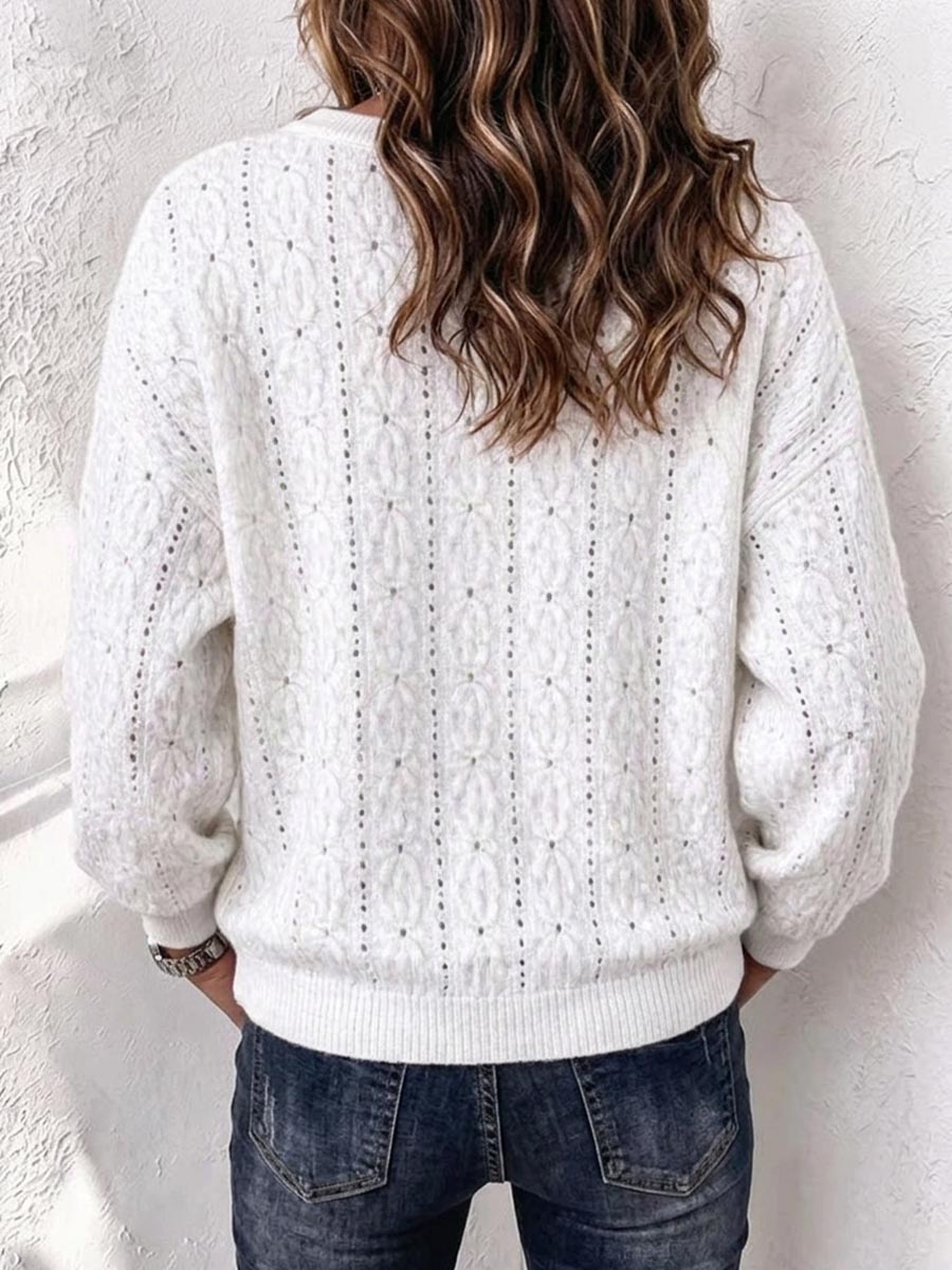 Women's Pointelle Knit Henley Sweater With Button Placket– lavelleas