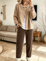 Cozy Relaxed Elastic Waist Fleece-lined Brown Corduroy Pants