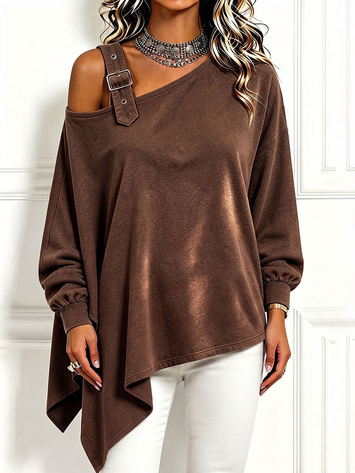 Chic Asymmetrical Brown Cotton Sweatshirt