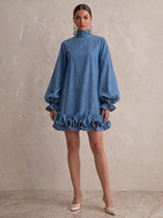 Elegant Ruffled Denim Dress