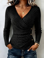 Cozy Ribbed Wrap Top With Chic Side Button