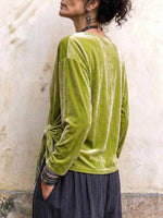 Women's Elegant Green Velvet Wrap V-neck Long Sleeve Top