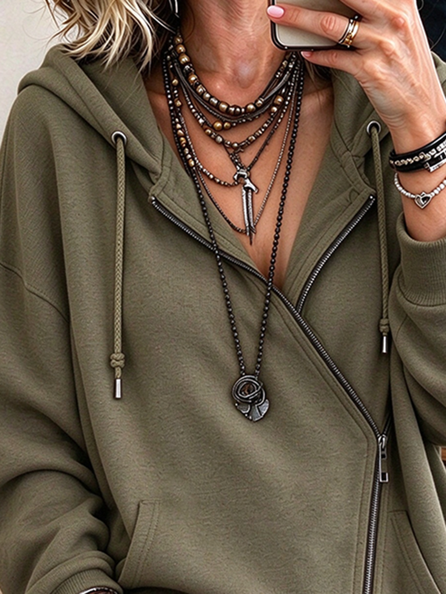 Cozy Asymmetric Zip-up Hooded Sweatshirt
