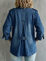 Vintage Washed Denim Pea Coat – Lapel Collar Utility Jacket